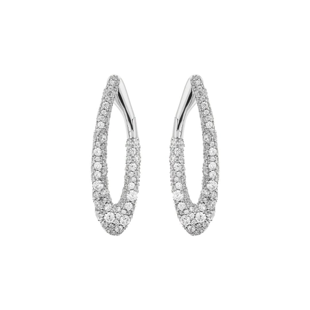 Bronzallure Oval Golden Earrings in Cubic Zirconia Pavé