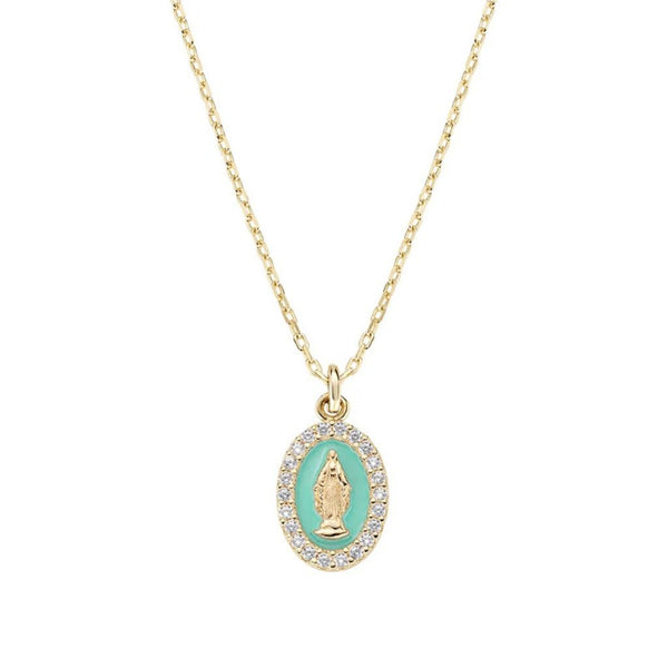 Collana Amen Mini Medaglia Miracolosa Smaltata Verde Mare CLMISMGTI