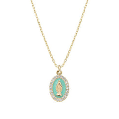 Amen Mini Miraculous Medal Sea Green Enameled Necklace CLMISMGTI