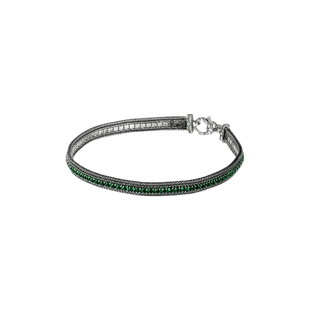 Albert M. Bracelet with Spike Chain and Green Cubic Zirconia