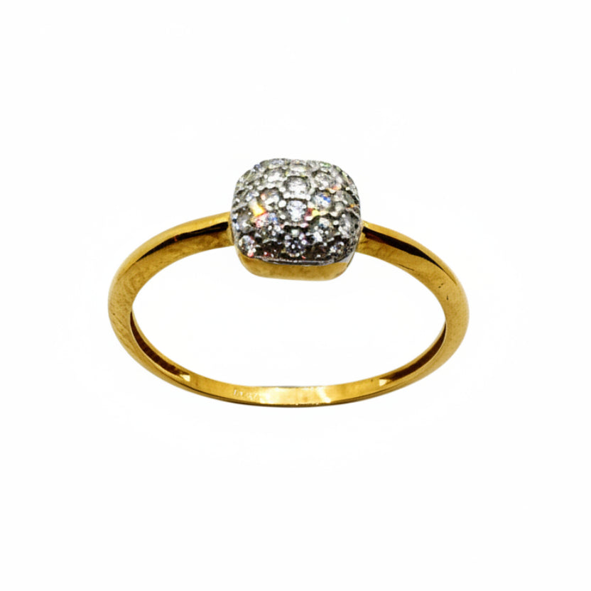 Anello in Oro Giallo 18 KT con Quadrato in Pavé di Zirconi AN037