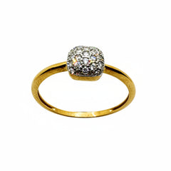 Anello in Oro Giallo 18 KT con Quadrato in Pavé di Zirconi AN037