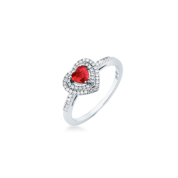 Anello Mirco Visconti con Rubino taglio Cuore e Doppio Contorno di Diamanti ABA10477/5R
