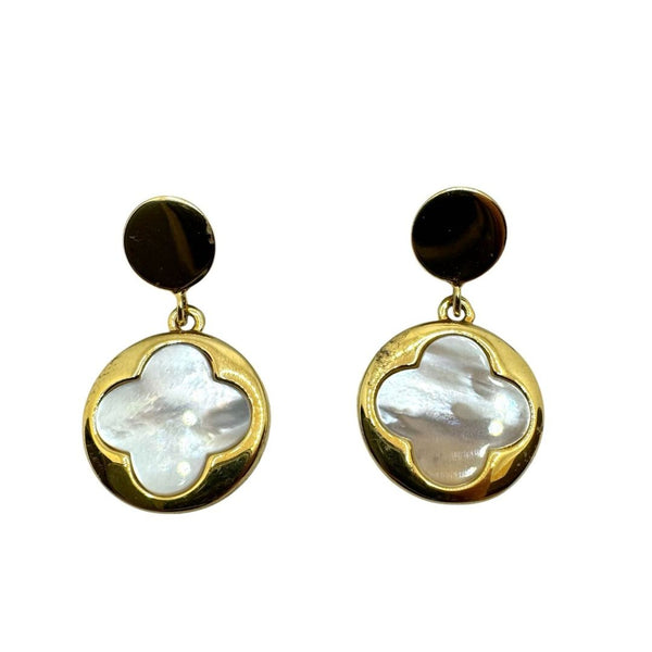 Bronzallure Golden Earrings with Four-Leaf Clover in White Mother of Pearl