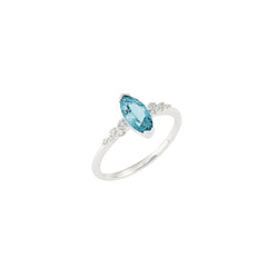 Geometric Ring with Navette Aquamarine and Diamonds