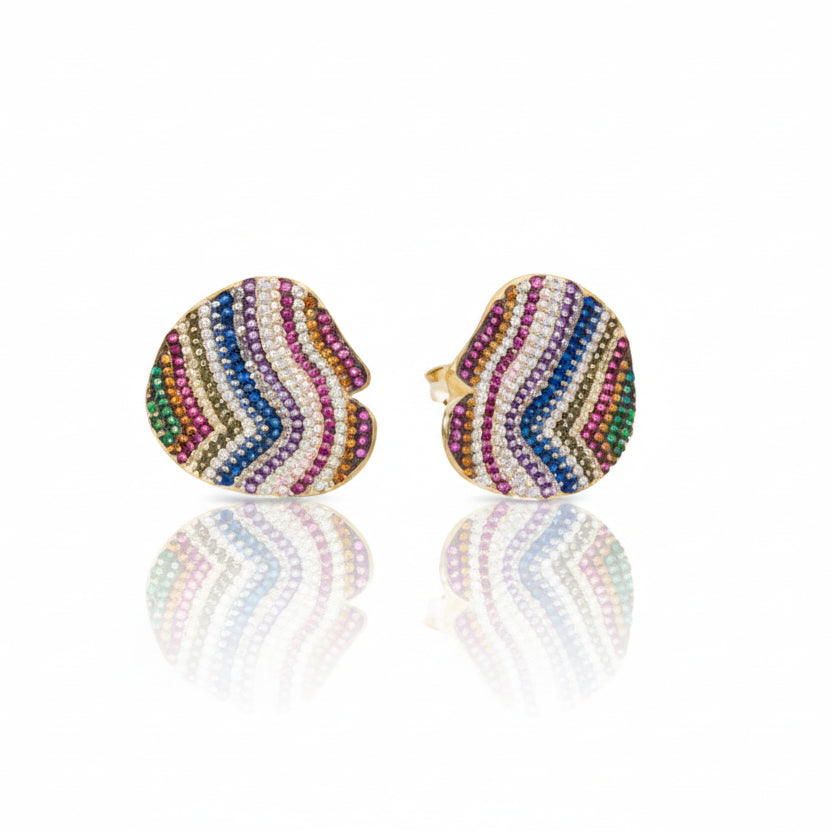 Orecchini Sogni Dischi Ondulati con Pavè Multicolor OR055GM