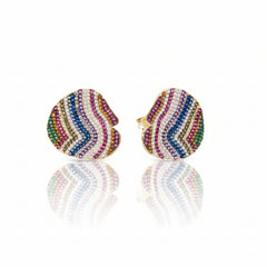 Orecchini Sogni Dischi Ondulati con Pavè Multicolor OR055GM