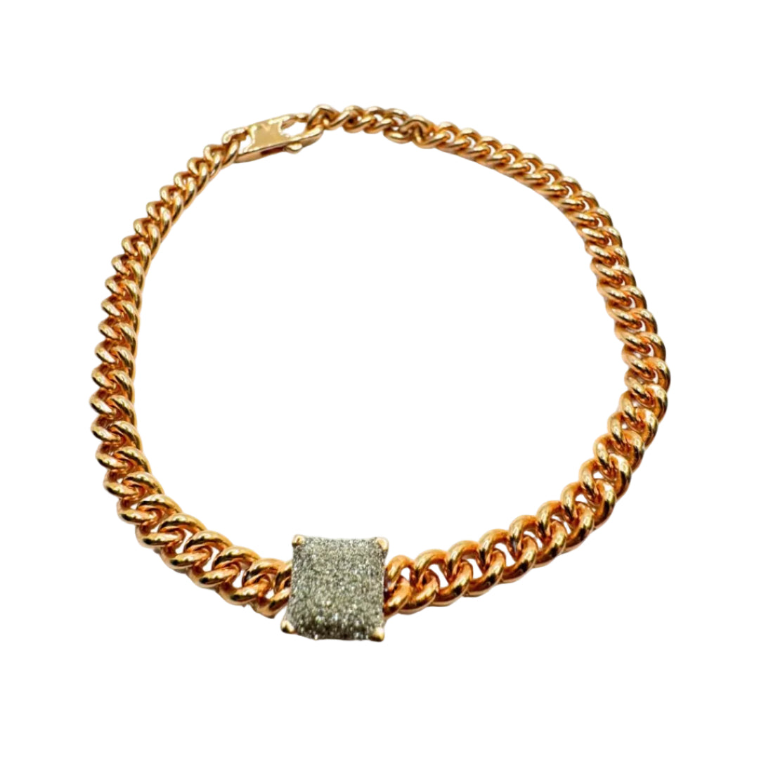 Pulsera Rebecca Jolie con cuadrado en plata rosa y polvo de diamantes