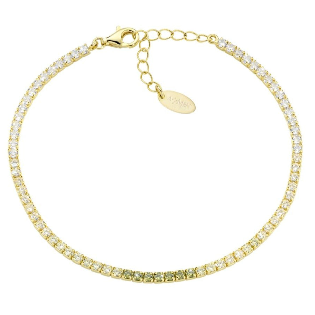 Pulsera de oro Amen Tennis Mania con circonita verde oliva