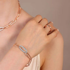 Bronzallure Marquise Link Bracelet with White Cubic Zirconia Pavé