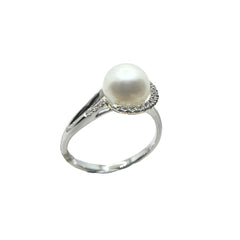 Anillo de oro blanco de Giorgio Visconti con perla natural y diamantes