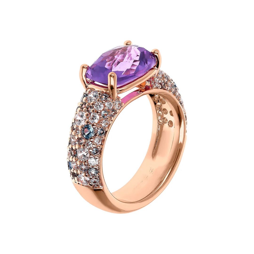 Anello Bronzallure Con Prisma Gem Taglio Mosaico Ametista E Pavé Di Cubic Zirconia WSBZ02366.AME-CZ.54