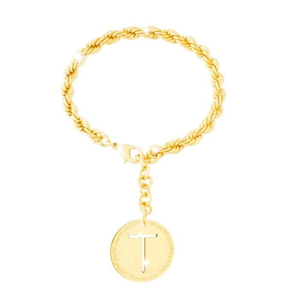 Pulsera de cuerda dorada Rebecca MyWorld con inicial T