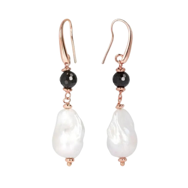Pendientes colgantes Bronzallure Maxima con perlas barrocas y espinelas negras