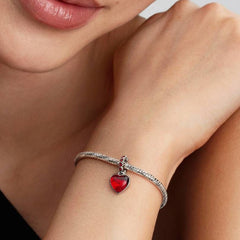 Charm colgante de doble corazón de Pandora en cristal de Murano rojo
