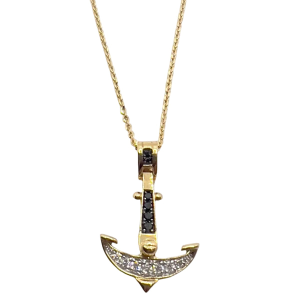Collana Zancan da uomo in oro giallo 18 kt con ancora pendente con diamanti neri e bianchi UC093GB