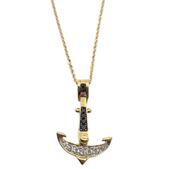 Zancan men's 18kt yellow gold anchor pendant necklace with black and white diamonds