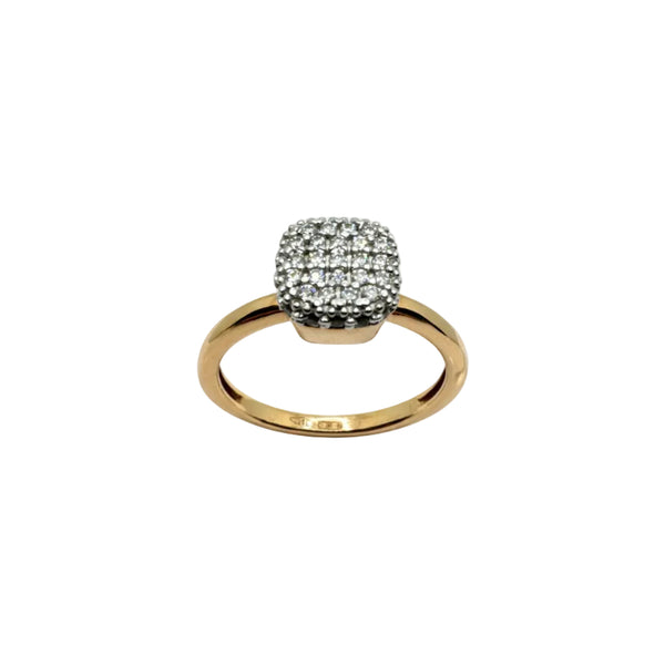Anello in Oro Rosa 18 KT Nudo con Quadrato in Pavé di Zirconi AN046