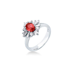 Mirco Visconti Ring with Ruby and Brilliant- and Baguette-Cut Diamonds