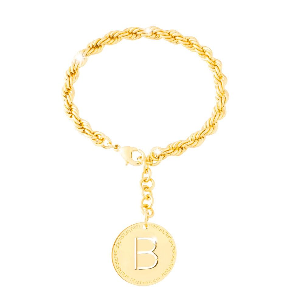 Pulsera de cuerda dorada Rebecca MyWorld con inicial B