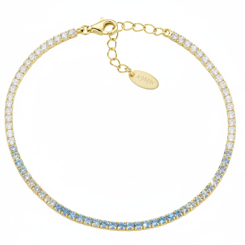 Pulsera de oro Amen Tennis Mania con circonitas aguamarinas