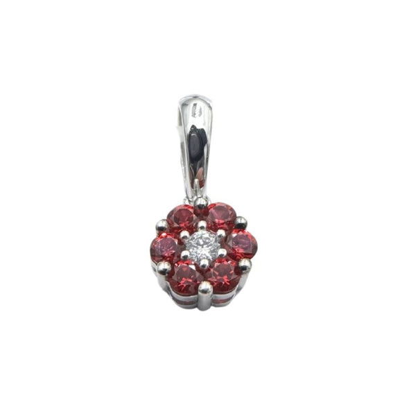 Colgante Flor Mágica en Oro Blanco con Circonitas Rojas y Blancas