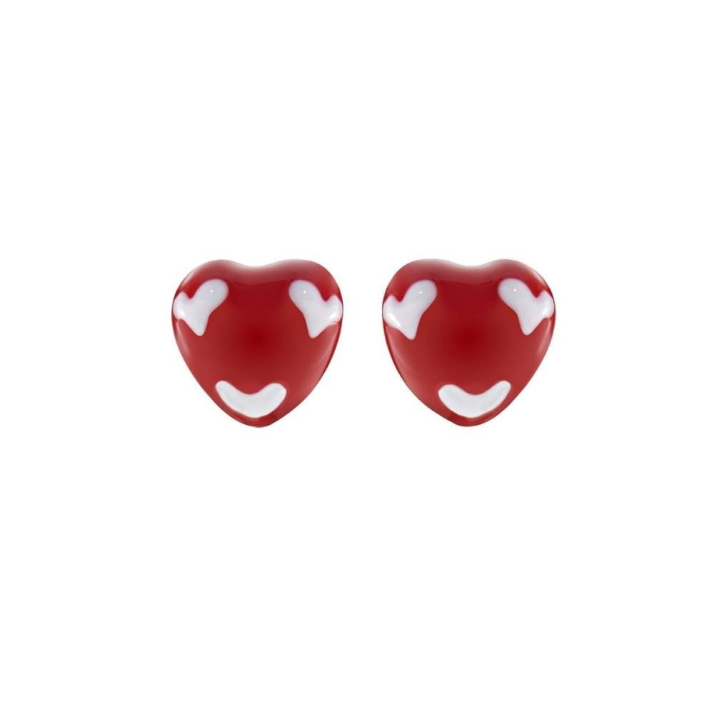 Pendientes de botón con corazón esmaltado rojo para niña Amen