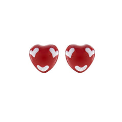 Pendientes de botón con corazón esmaltado rojo para niña Amen