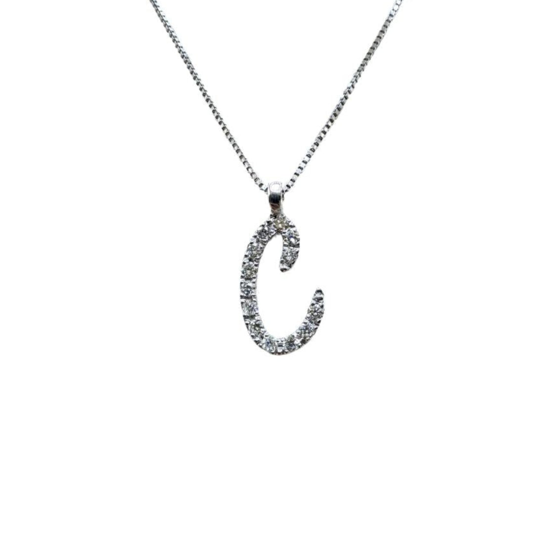 White Gold Necklace with Letter C and Diamonds