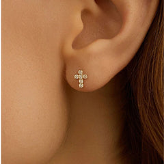 Stroili Lobo Cross Bon Ton Yellow Gold 9 KT Cubic Zirconia Earrings 1435998