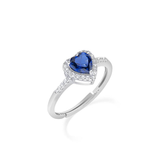 Anello Amen Adattabile Rodio Cuore Blu