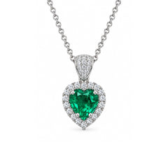 Collana Iannelli Handmade con Cuore in Oro Bianco 18 KT Smeraldo e Diamanti Naturali CLKHRT