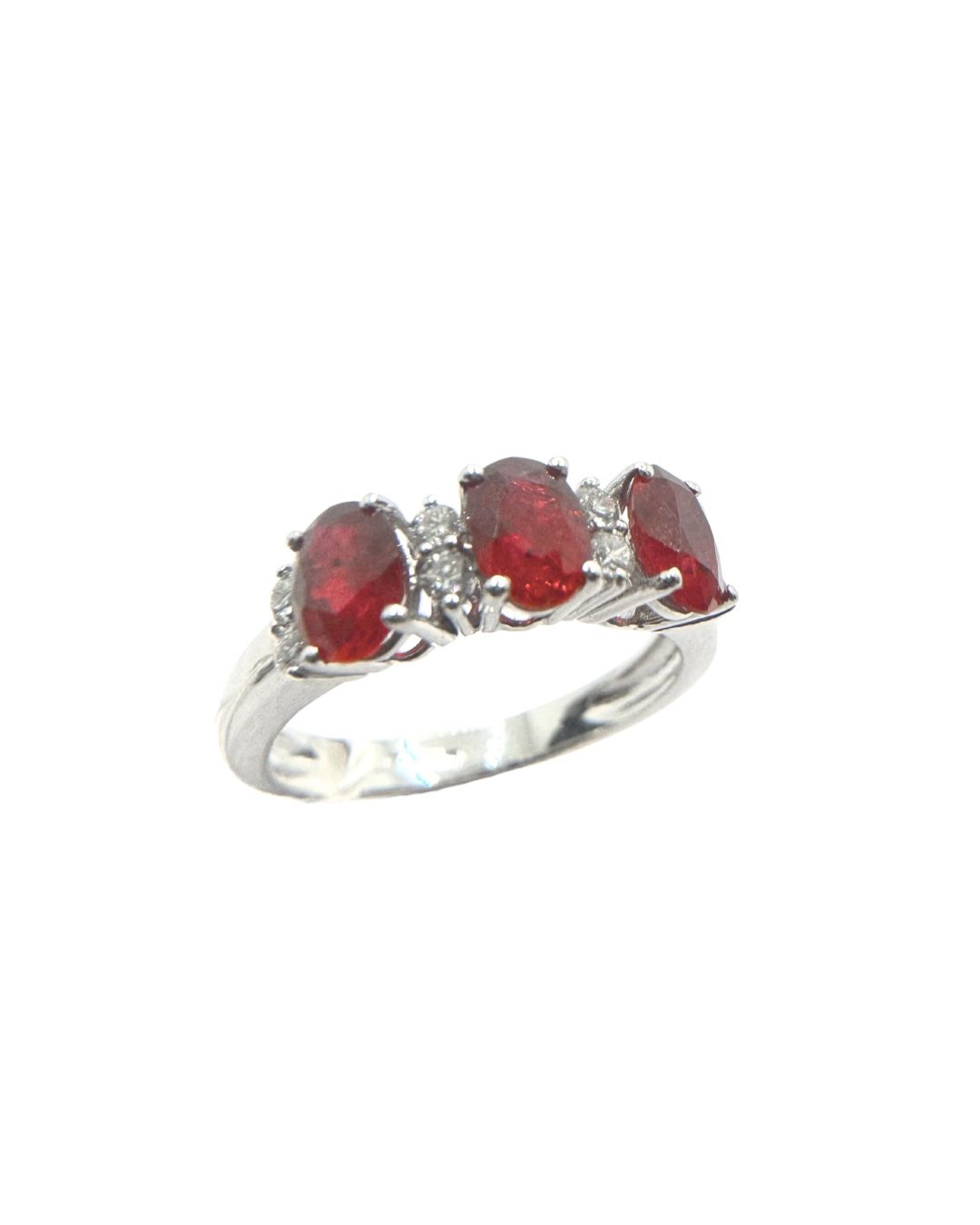 Iannelli Handmade White Gold Trilogy Ring with Rubies and Diamonds