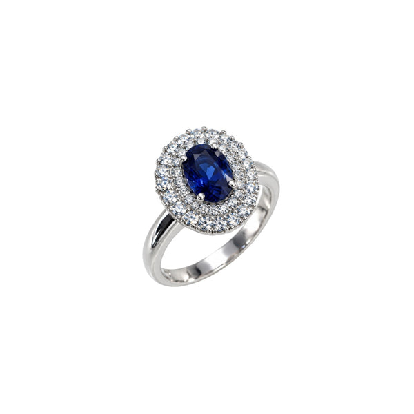 Anello Mirco Visconti in oro Bianco 18 KT con Zaffiro e Doppio Giro di Diamanti MV145