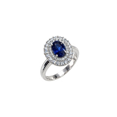 Anello Mirco Visconti in oro Bianco 18 KT con Zaffiro e Doppio Giro di Diamanti