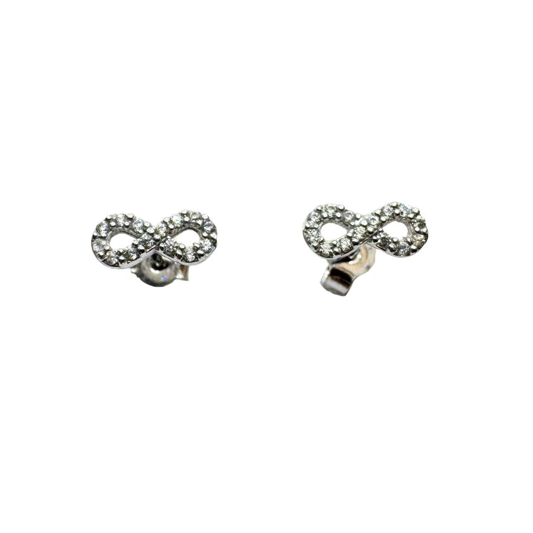 18KT White Gold Infinity Stud Earrings with Zirconia