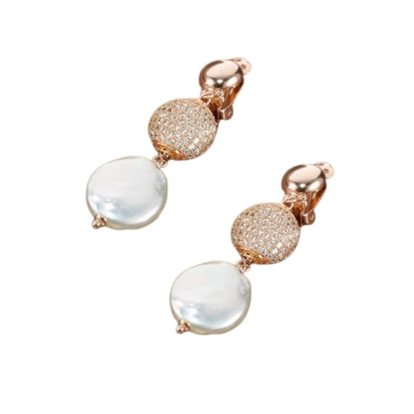 Orecchini Lelune con Sfera Pavè e Perla -