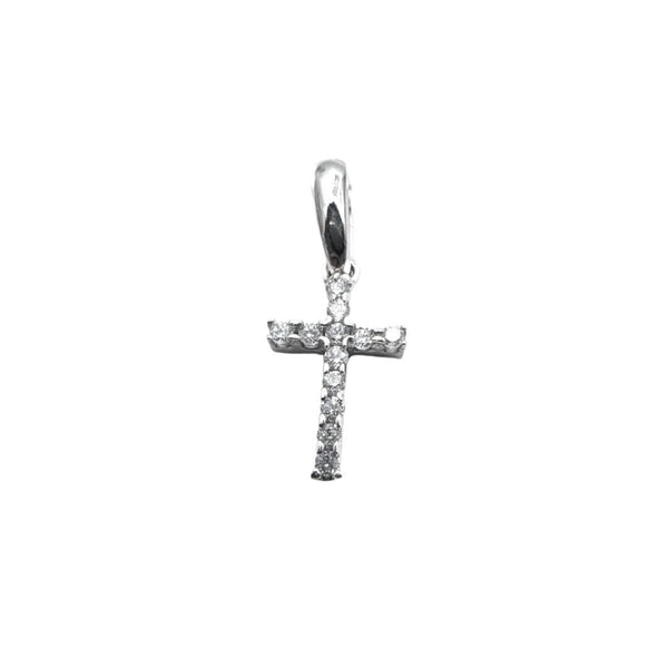 Croce Pendente in Oro Bianco e Zirconi CND017