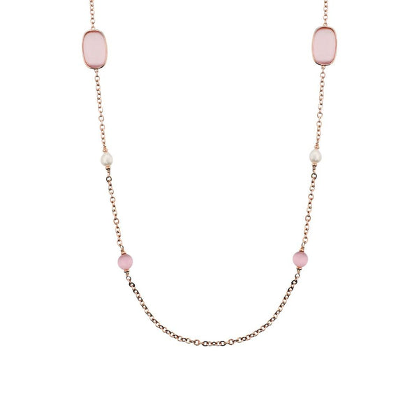 Collana Bronzallure Lunga con Pietre Effetto Occhio di Gatto e Perle d'Acqua Dolce -