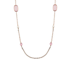 Collana Bronzallure Lunga con Pietre Effetto Occhio di Gatto e Perle d'Acqua Dolce