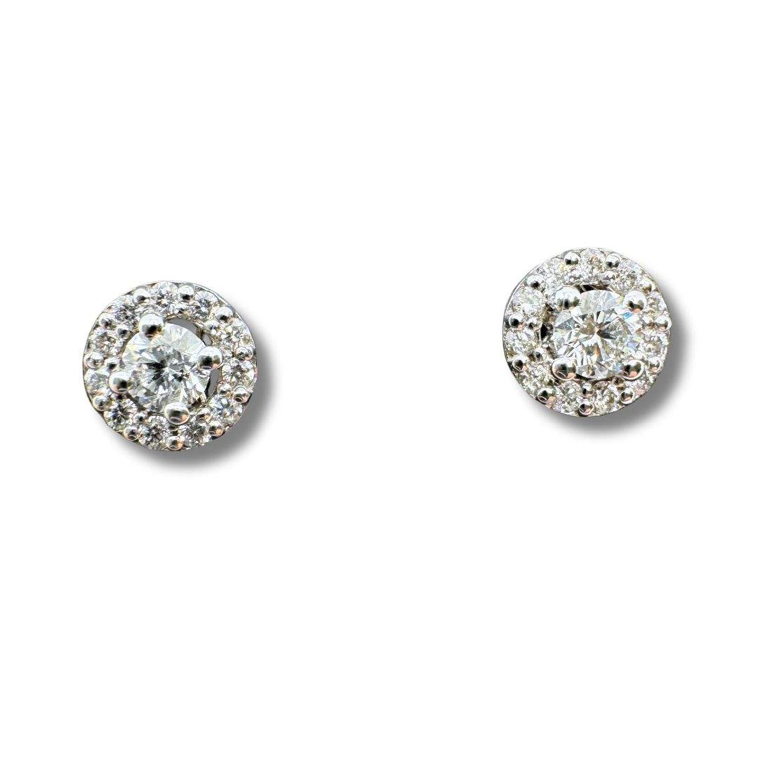 Iannelli Handmade Gold Stud Earrings with Center and Outline Diamonds