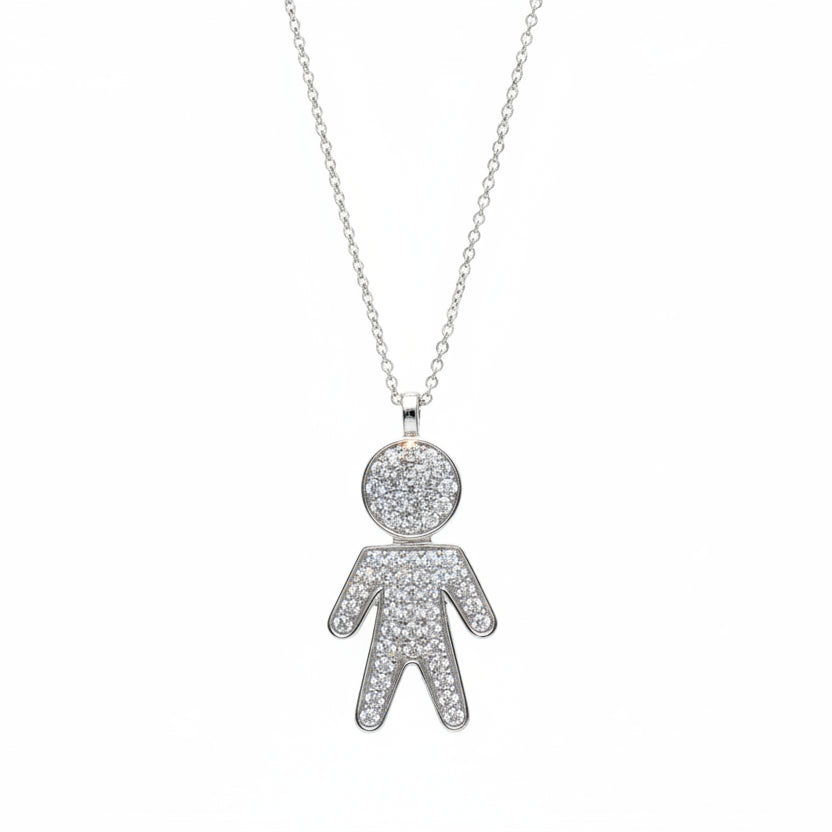 18KT White Gold Necklace with Baby Pendant with Diamonds in Various Sizes