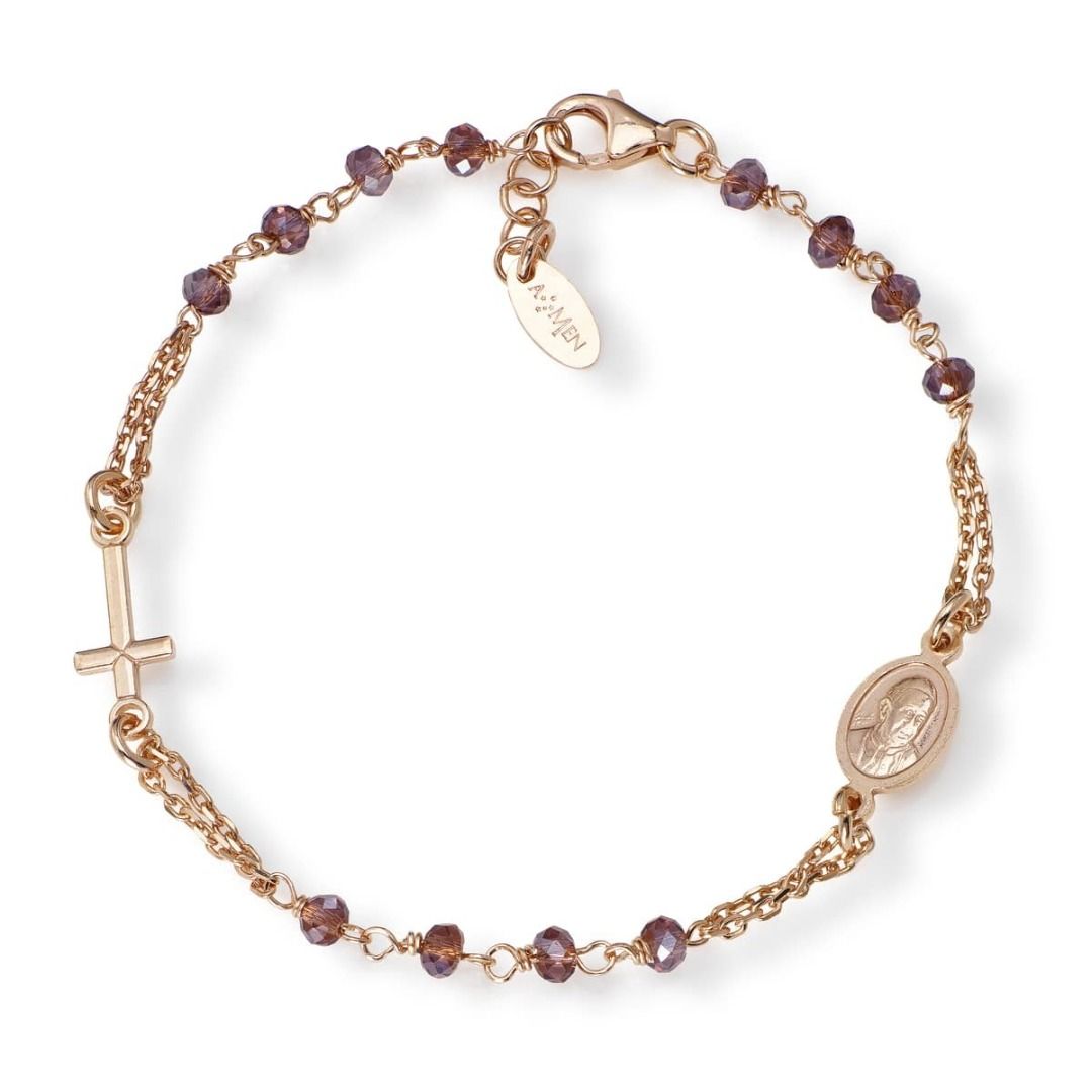 Amen Rosary Bracelet Rose with Purple Crystals