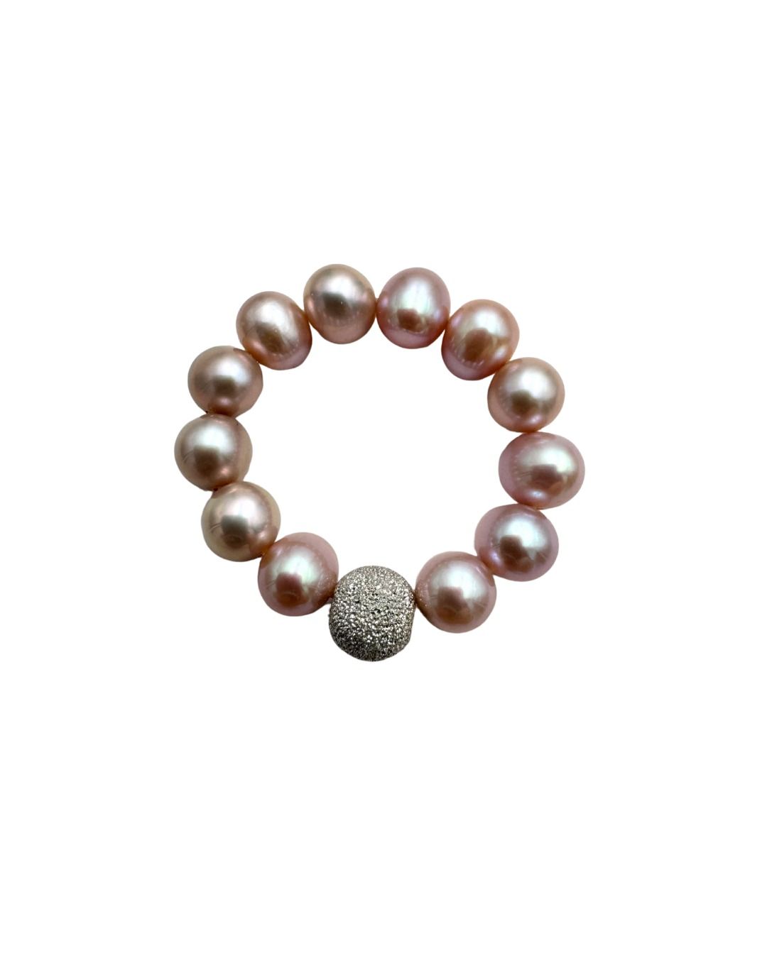 Anello Elastico con Perle d'Acqua Dolce 5,5 mm e Sfera in Oro Bianco Diamantata