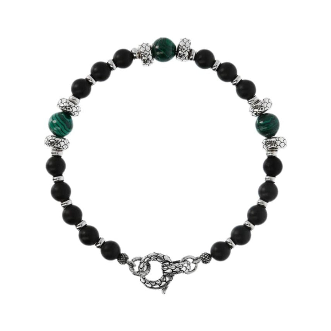Albert M. Bracelet with Mermaid Texture Washers in Silver, Onyx and Malachite
