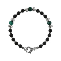 Albert M. Bracelet with Mermaid Texture Washers in Silver, Onyx and Malachite
