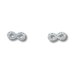 Pendientes Iannelli hechos a mano con el símbolo del infinito en oro y diamantes.