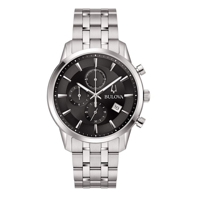 Bulova Sutton Men's Stainless Steel Chronograph Watch with Black Dial