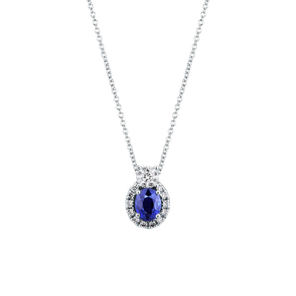 Mirco Visconti White Gold Necklace with Oval-Cut Sapphire and Diamond Pendant