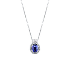 Collar Mirco Visconti de oro blanco con colgante de zafiro de talla ovalada y diamantes
